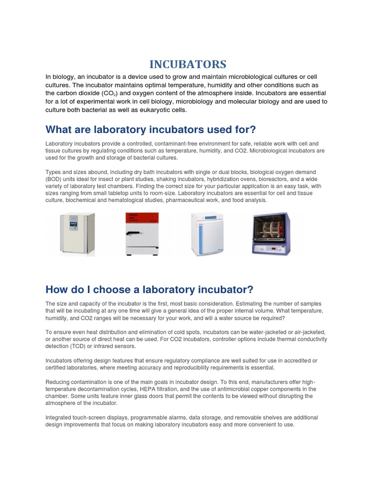 Incubators What Are Laboratory Incubators Used For? PDF Steam