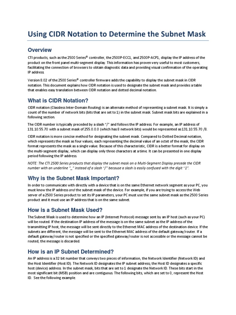 Using CIDR Notation To Determine The Subnet Mask | PDF | Ip Address ...
