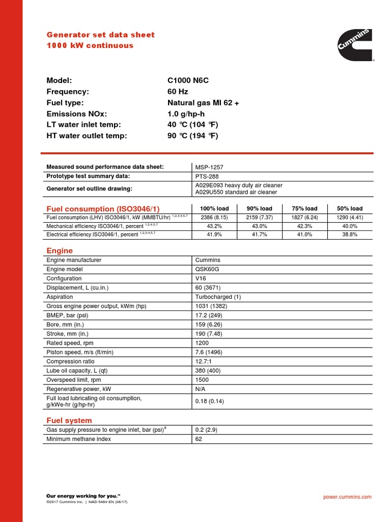 Datasheet Cummins C1000 Horsepower Engines