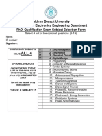 Yıldırım Beyazıt University Electrical and Electronics Engineering Department PHD Qualification Exam Subject Selection Form