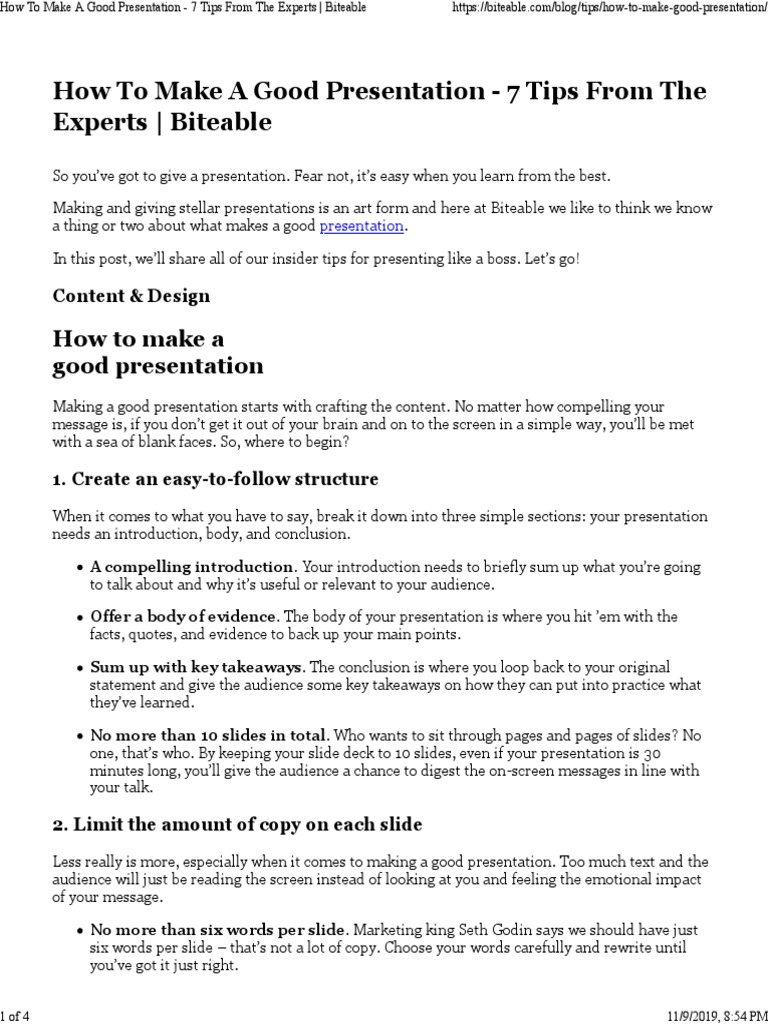 7 Expert Tips for Great Presentations | PDF | Business | Self-Improvement