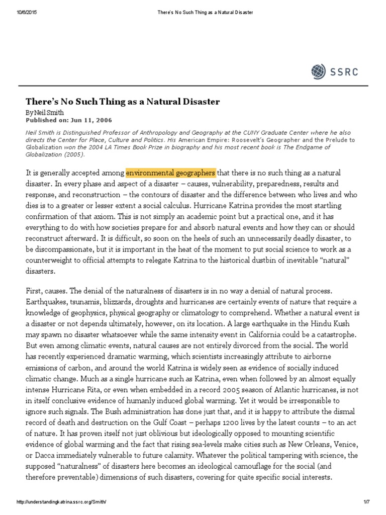 Smith There S No Such Thing As A Natural Disaster Pdf Hurricane