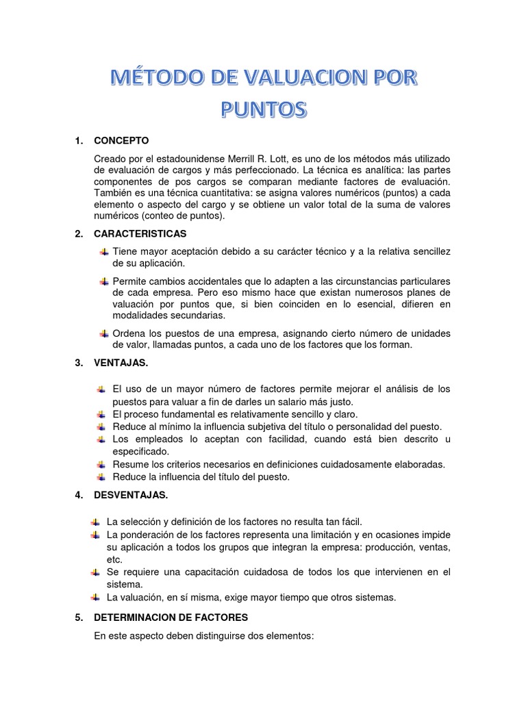 Metodo de Valuacion Por Puntos | Descargar gratis PDF | Valoración