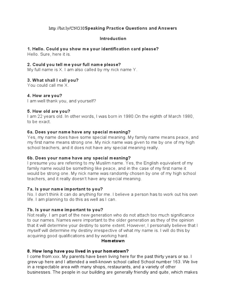 IELTS Speaking Practice Questions & Answers | PDF | Housewife | Red