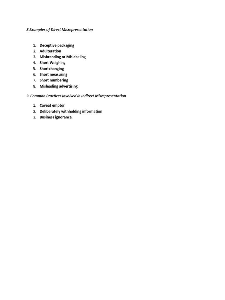 Direct and Indirect Misrepresentation Examples | PDF
