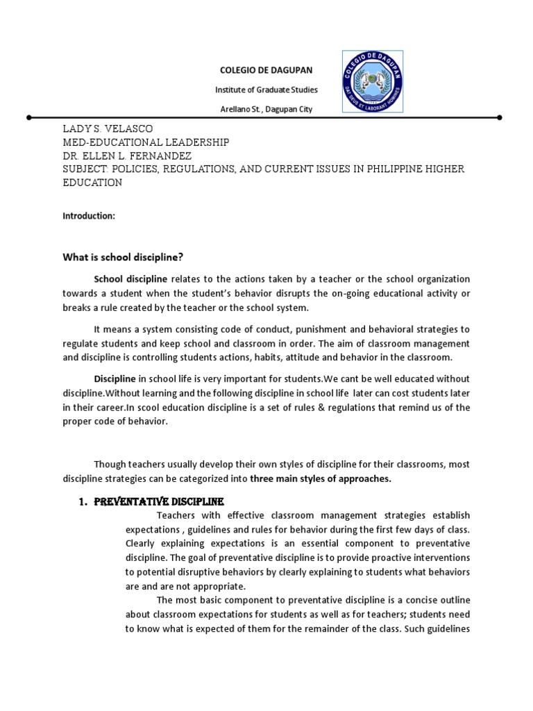 what-is-school-discipline-colegio-de-dagupan-pdf-classroom