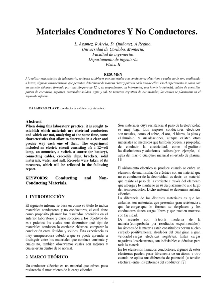 Conductores y Aislantes Eléctricos | PDF | Aislador (Electricidad ...