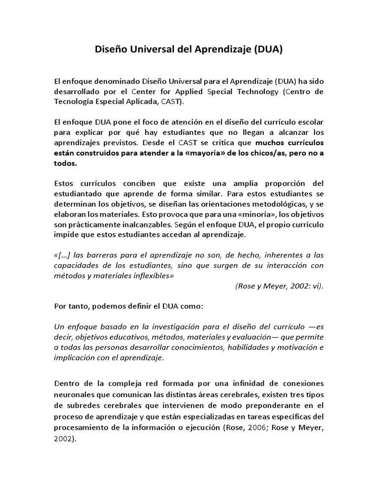 Diseño Universal para el Aprendizaje (DUA) | PDF | Plan de estudios ...