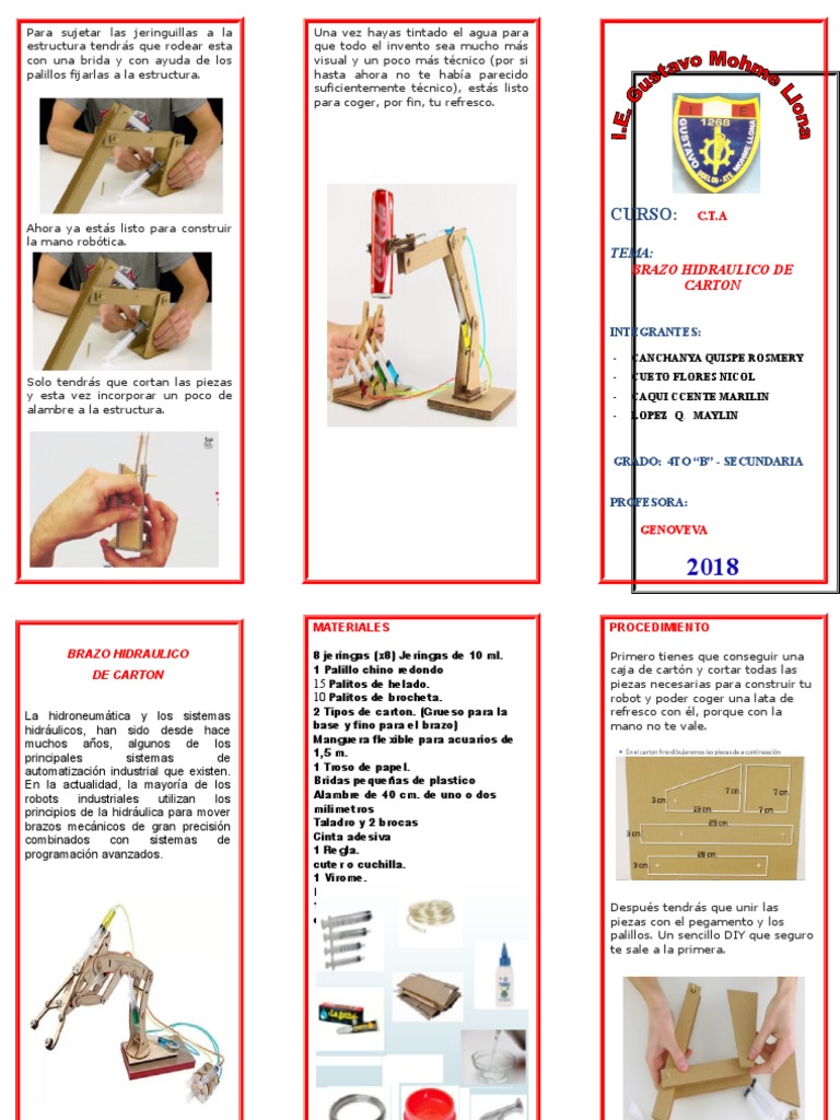 Triptico Del Brazo Hidraulico de Carton. | PDF | Robot | Robótica