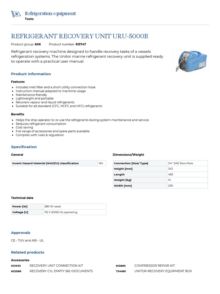 Refrigerant Recovery Unit Uru5000b PDF