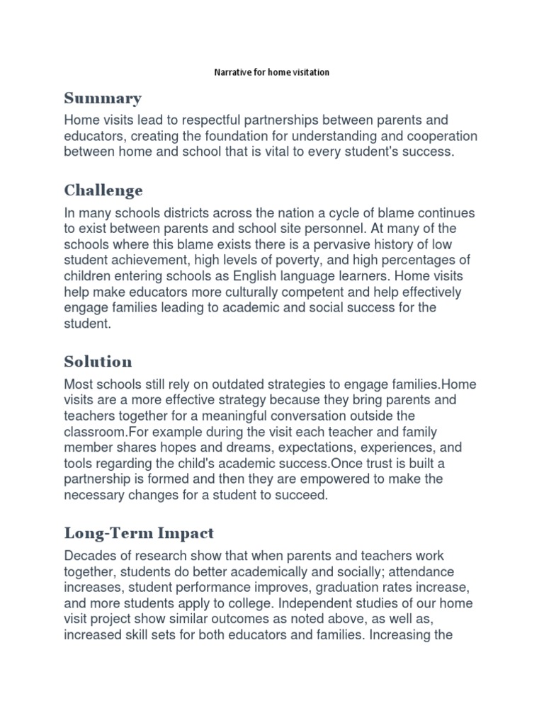 Narrative For Home Visitation | PDF | Teachers | Learning