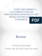 Illustrates The Formula and Format For The Preparation of Budgets and Projected Financial Statement