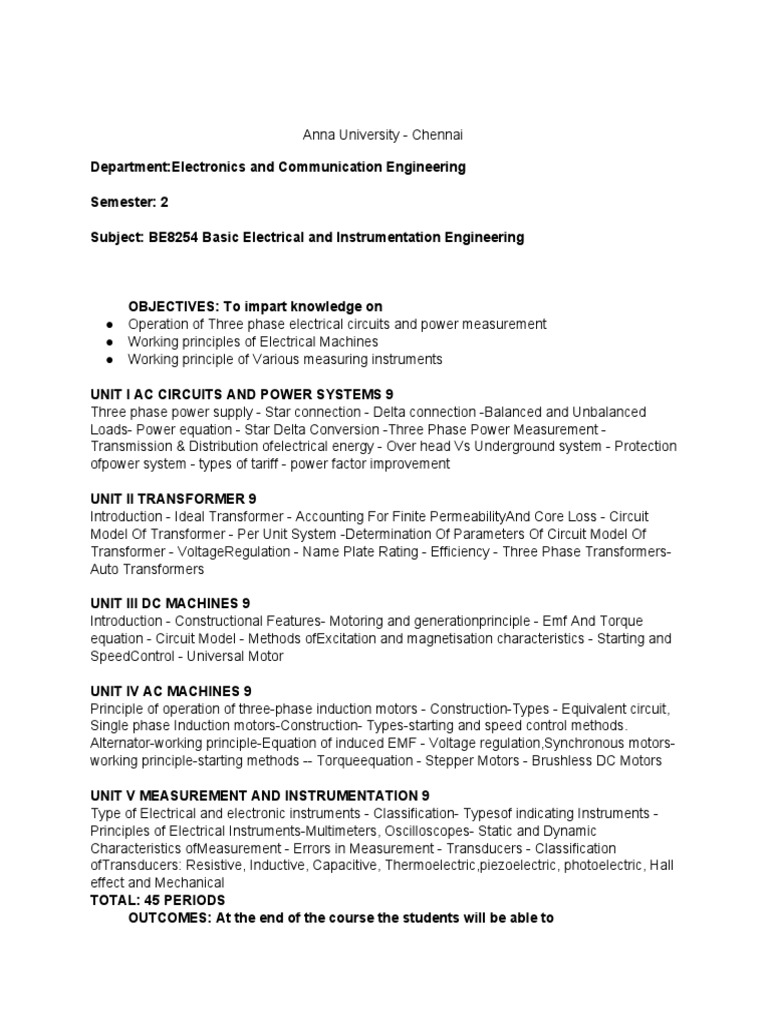 BE8254 Basic Electrical and Instrumentation Engineering1 | PDF ...