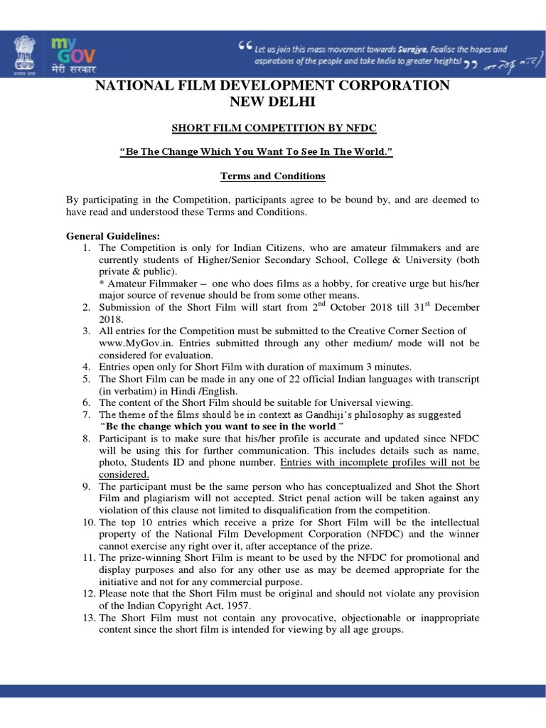 NFDC Short Film Competition 2018 | PDF | Copyright Infringement | Copyright
