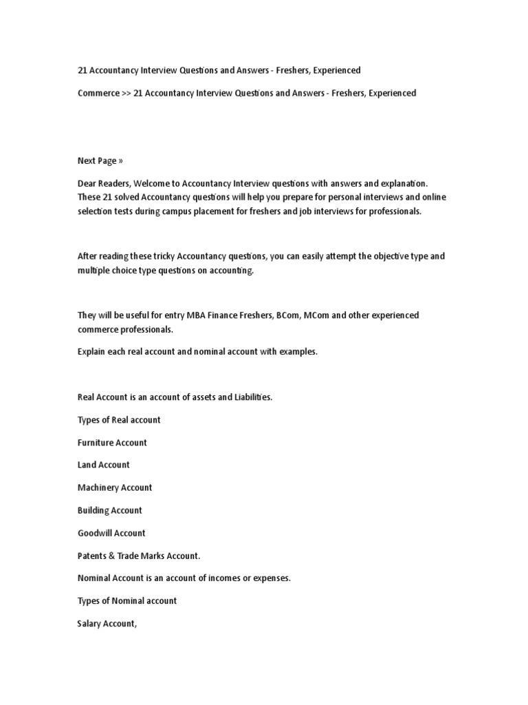 Accountancy Interview Q&A Guide | PDF | Debits And Credits | Pension