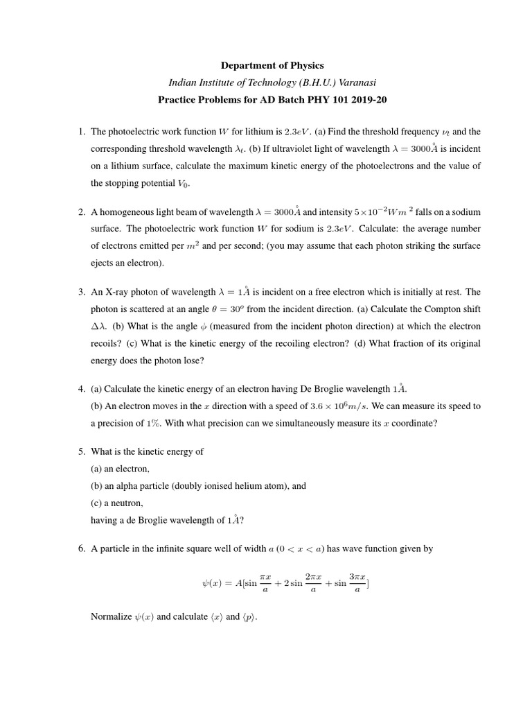Mechanics Problem Photoelectric Effect Electron