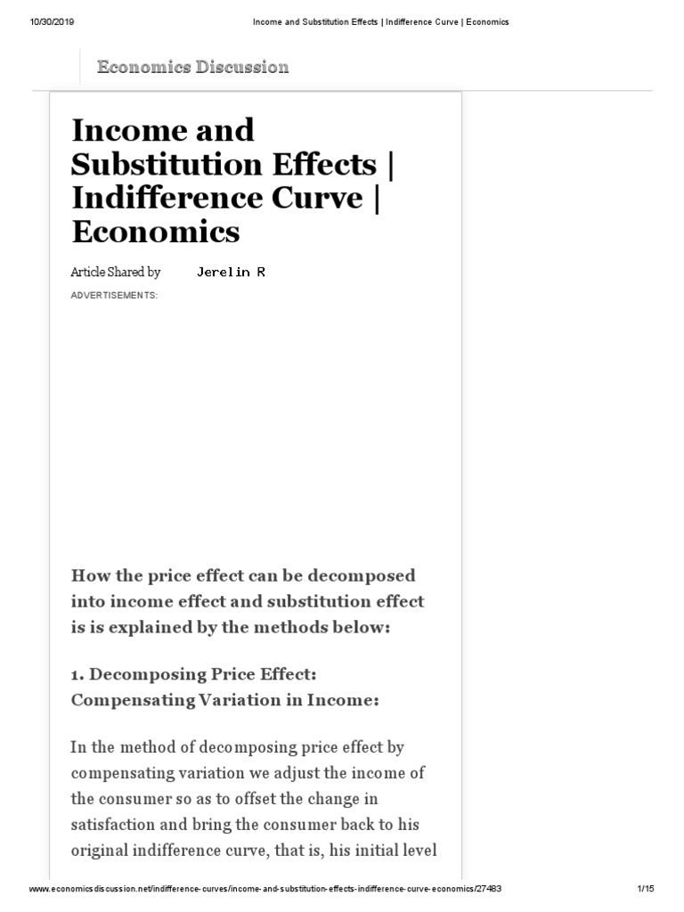 Income And Substitution Effects Indifference Curve Economics Microeconomics Economics