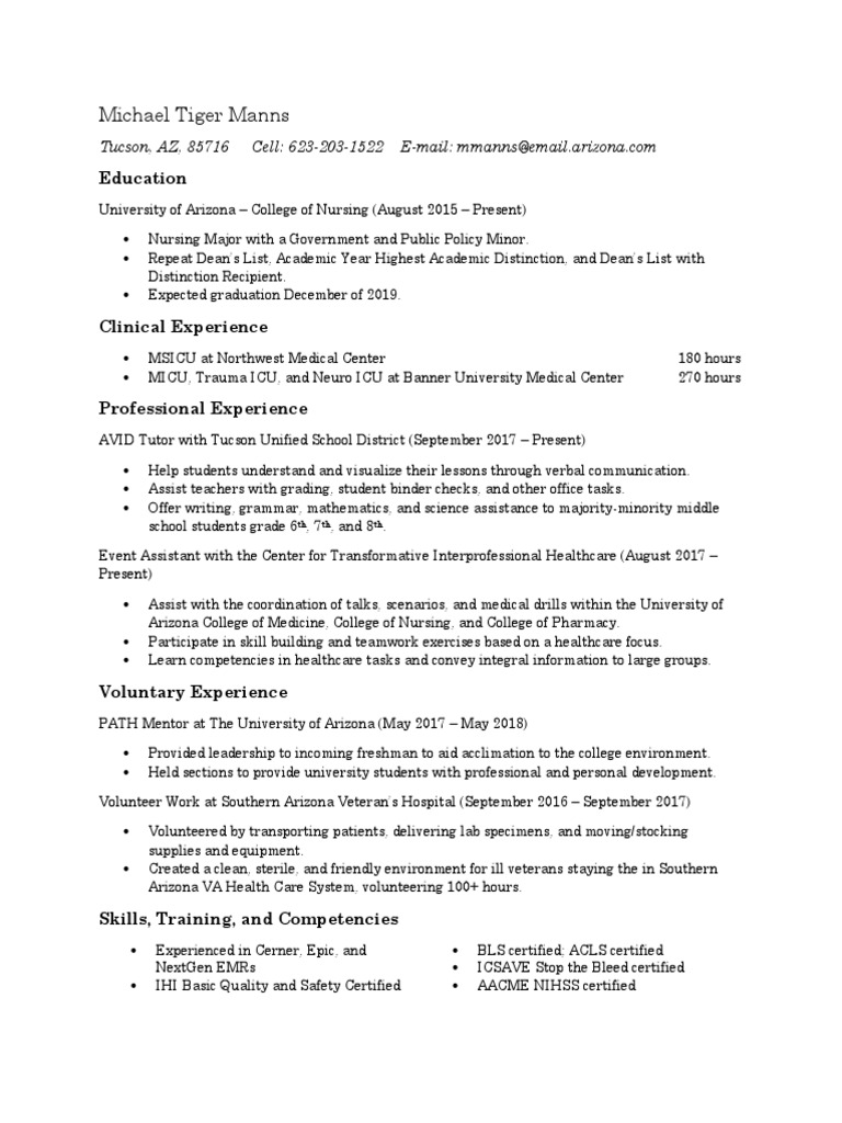 Michael Manns Resume Health Care Public Health