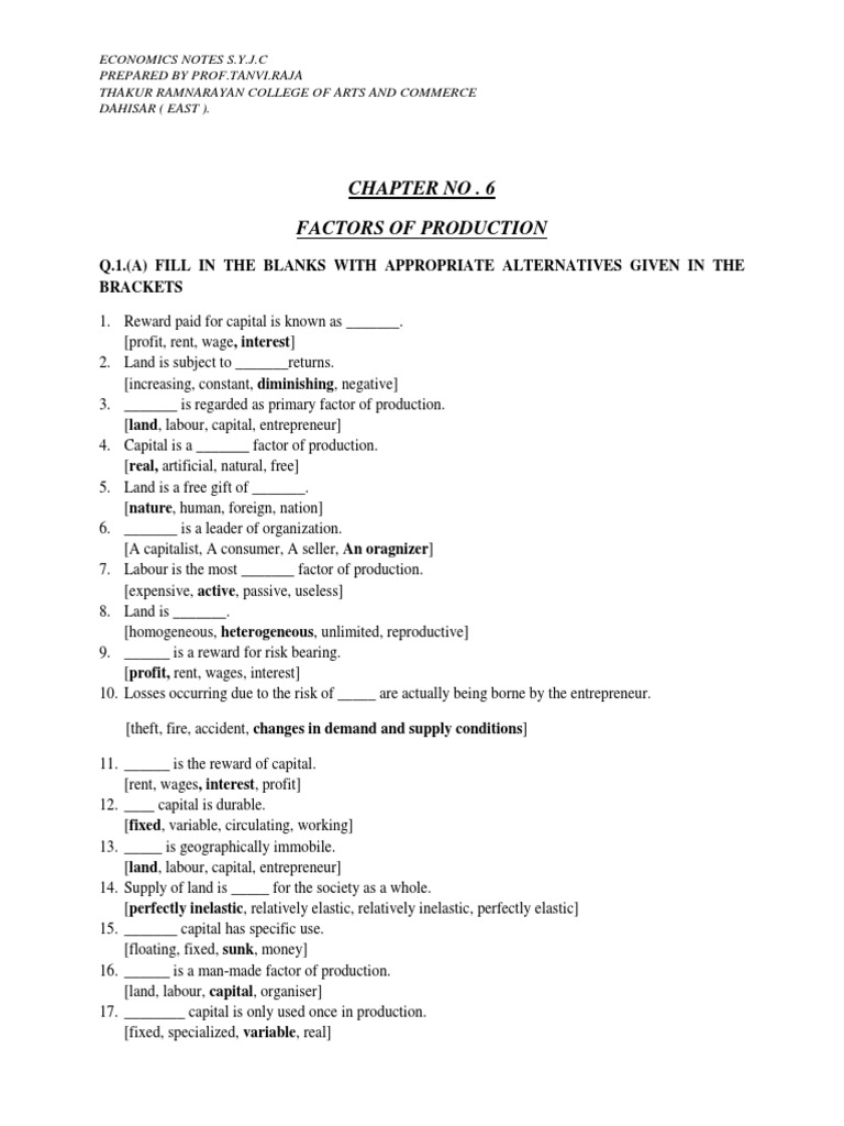 Factors of Production Overview | PDF | Capital (Economics) | Labour ...