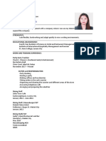 Mechelle L. Bacay Resume for Hotel and Restaurant Positions