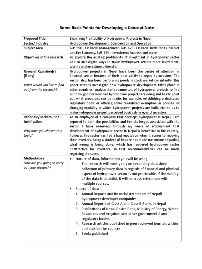 Concept Note Template (For Graduate Research) | PDF | Investor | Investing