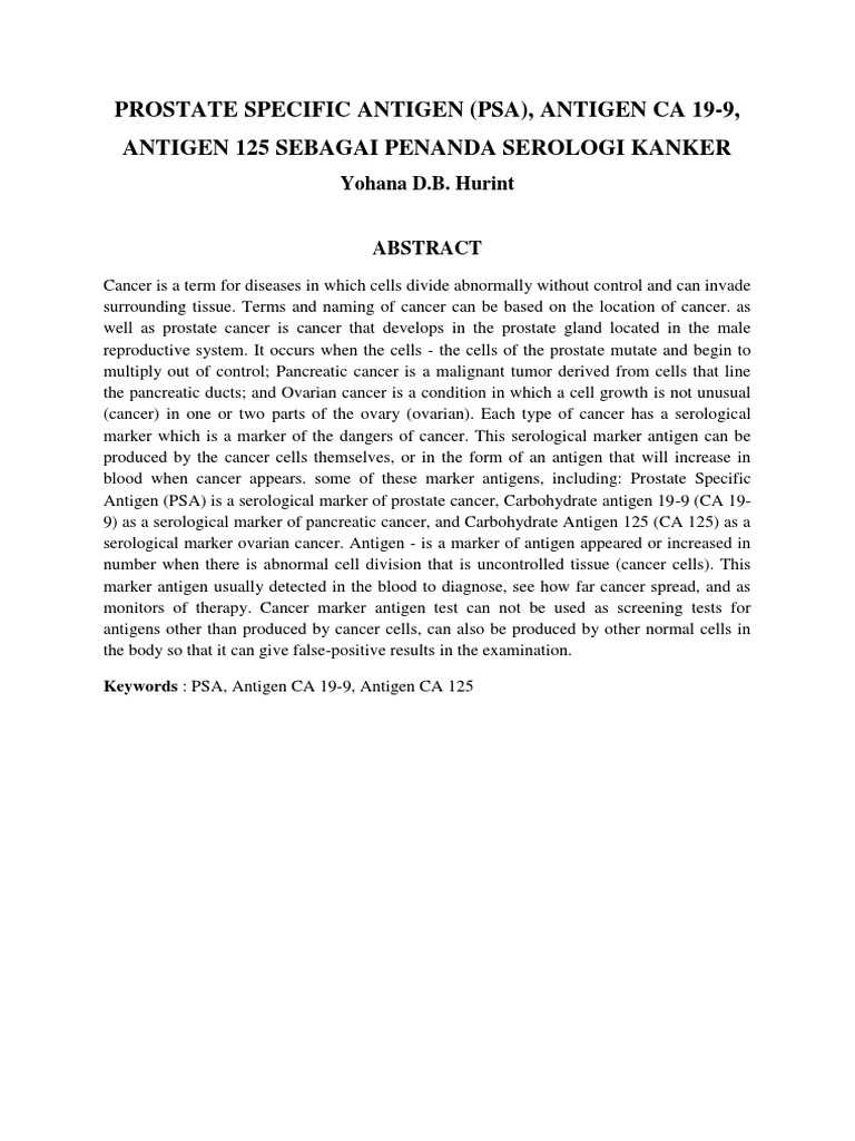 Prostate Specific Antigen (Psa), Antigen Ca 19-9, Antigen 125 Sebagai ...