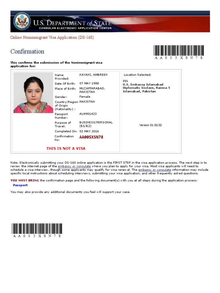 DS-160 Visa Application Confirmation | PDF | Travel Visa | Fingerprint