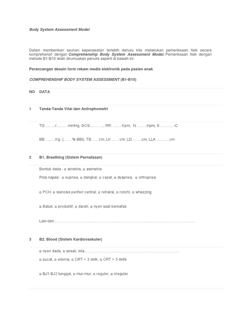 Body System Assessment Model | PDF