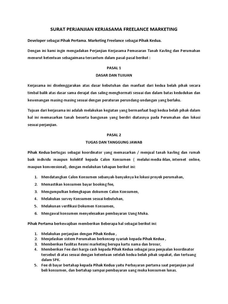 Surat Perjanjian Kerjasama Freelance Marketing Pdf