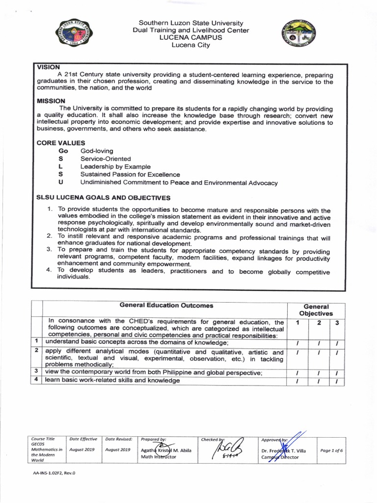 Math in the modern world syllabus 2019 2020 pdf teaching