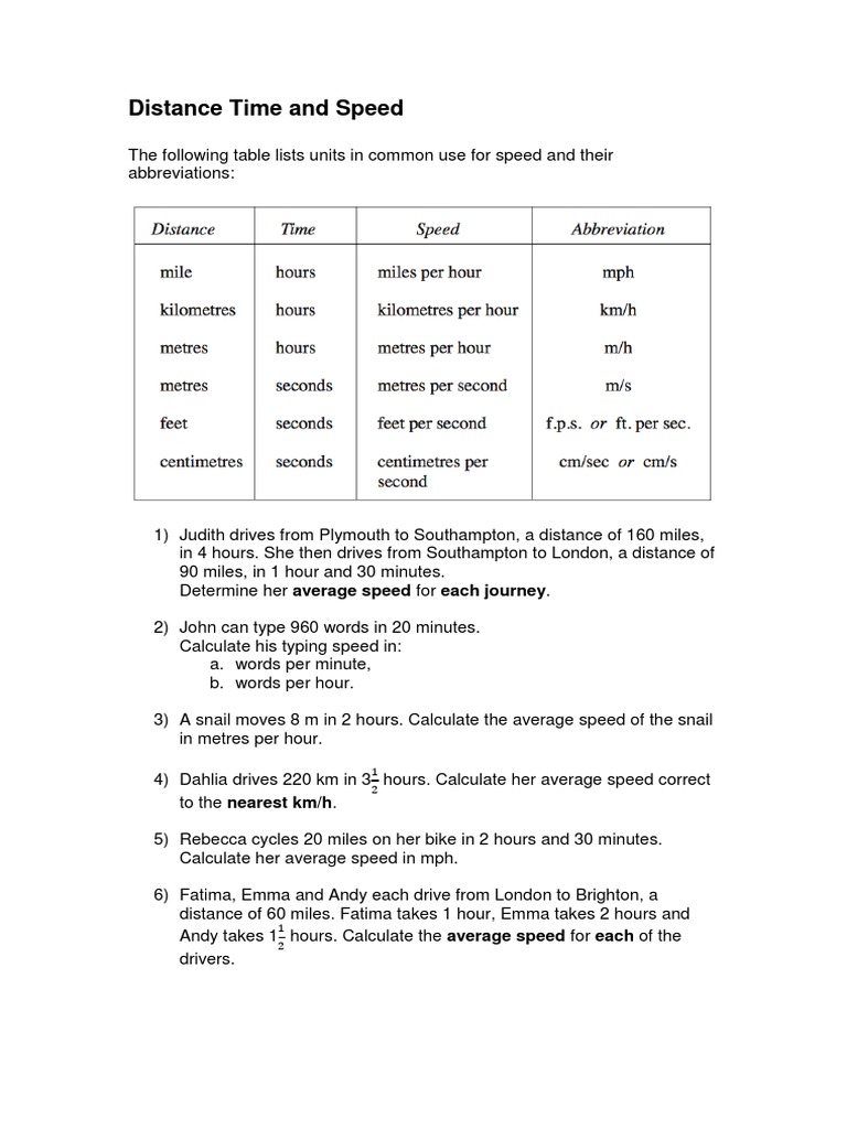 Speed and Average Speed Calculations | PDF