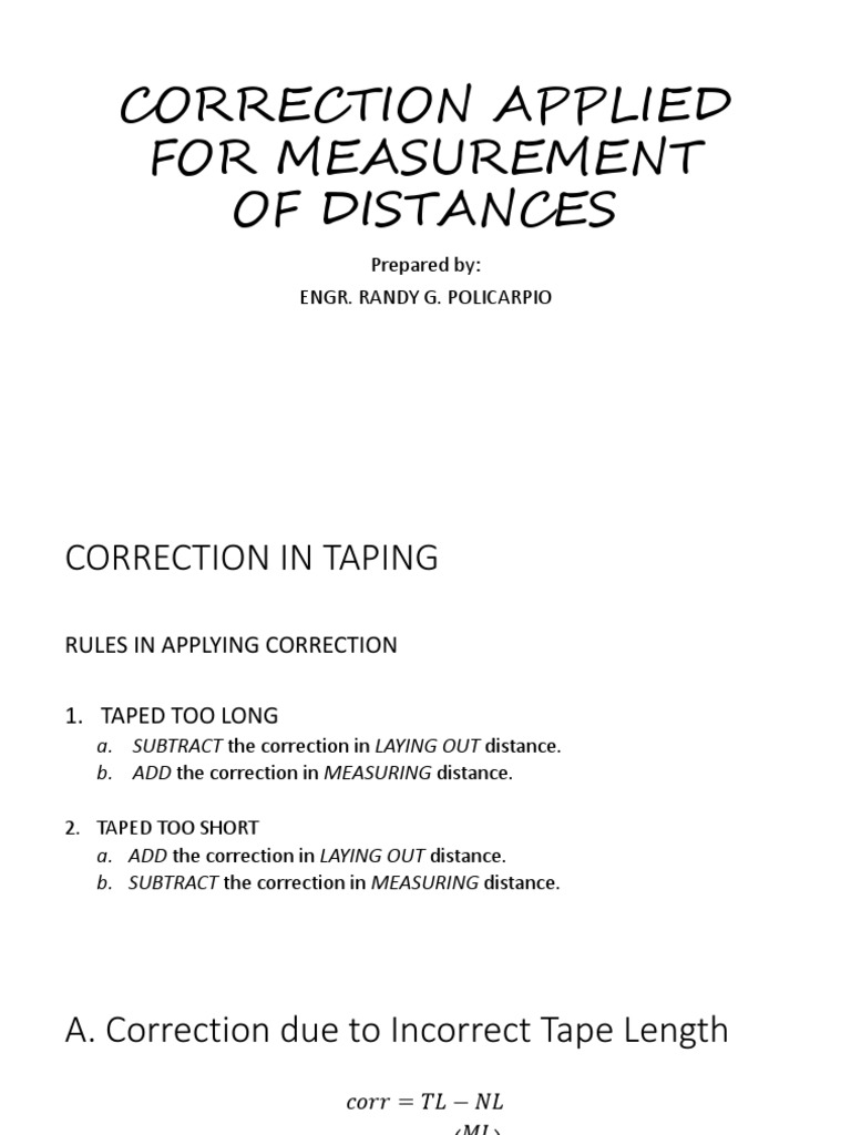 Correction Applied For Measurement of Distances PDF PDF Teaching