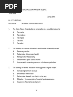 Institute of Chartered Accountants of Nigeria Taxation APRIL 2019 Pilot Questions Section A Multiple-Choice Questions