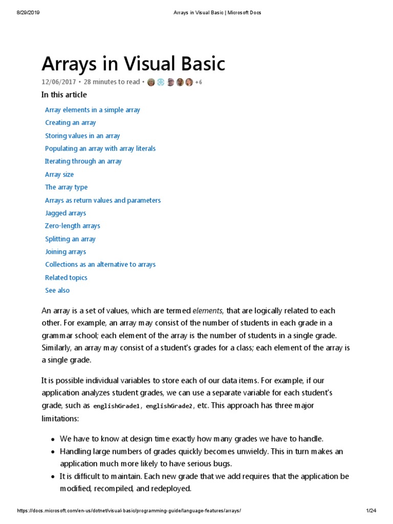 Visual Basic Arrays Guide | PDF | Visual Basic .Net | Array Data Structure
