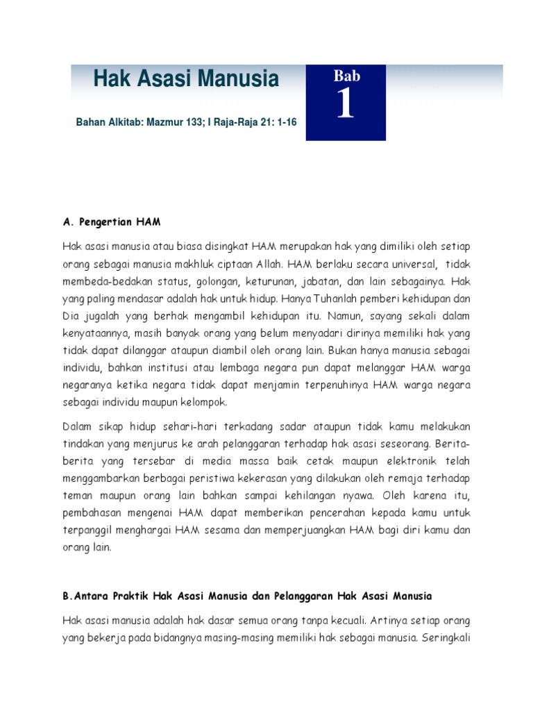 Hak Asasi Manusia Bahan Alkitab Mazmur 133 I Raja Raja 21 1 16