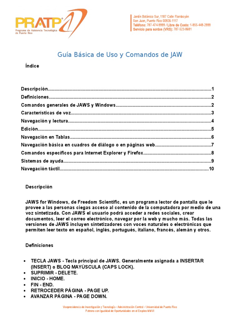 Comandos Esenciales de JAWS para Windows | PDF | Hipervínculo | Red mundial