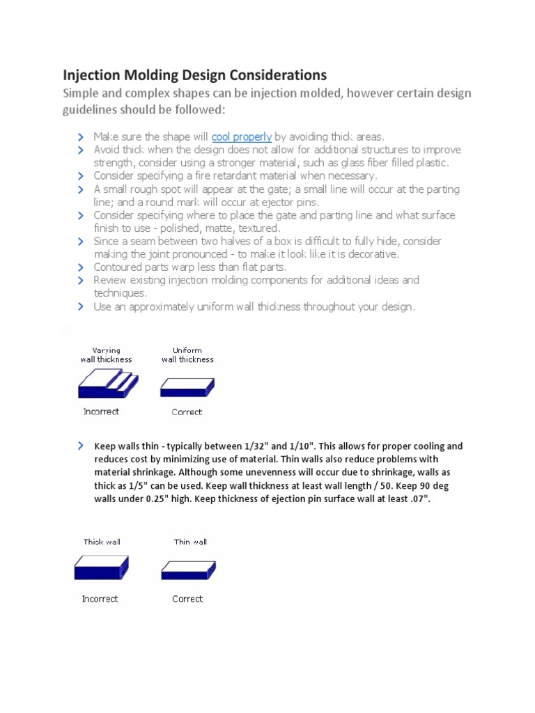 Injection Molding Design Considerations Pdf Casting Metalworking