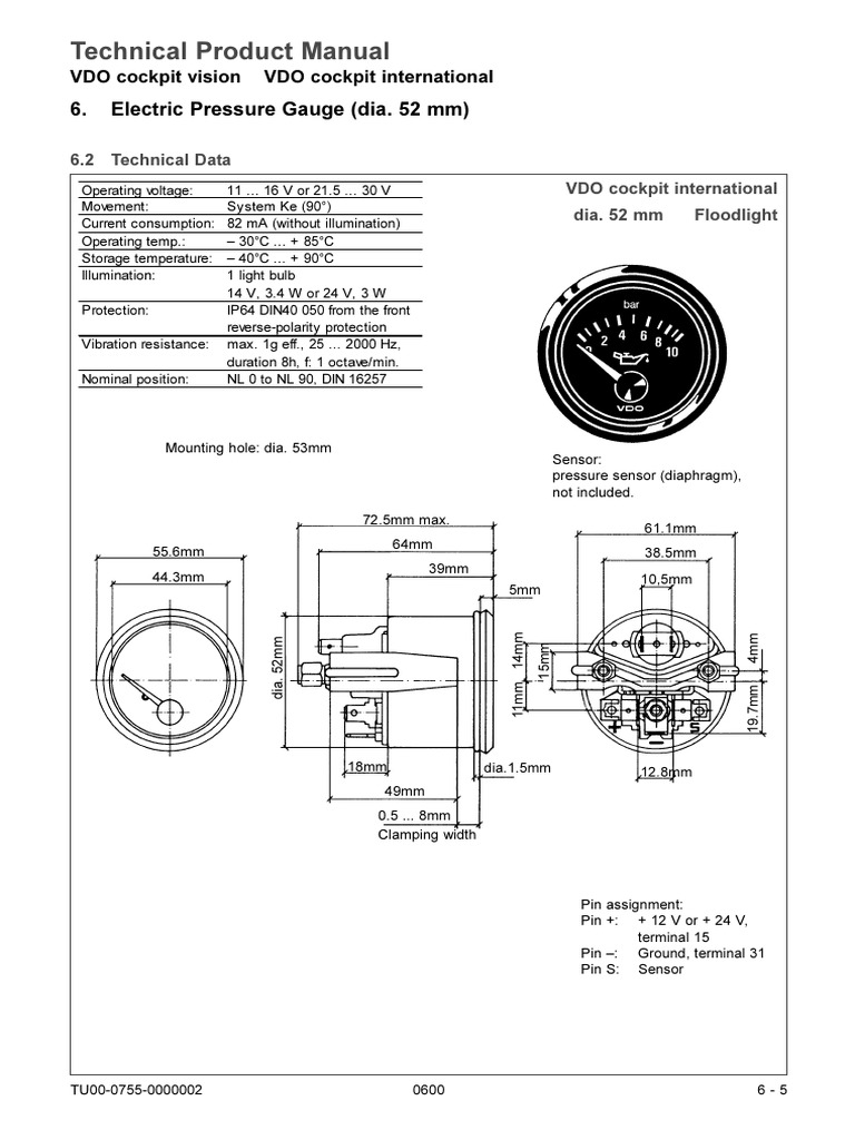 Technical Product Manual: 6! Electric Pressure Gauge (Dia! 52 MM) | PDF ...