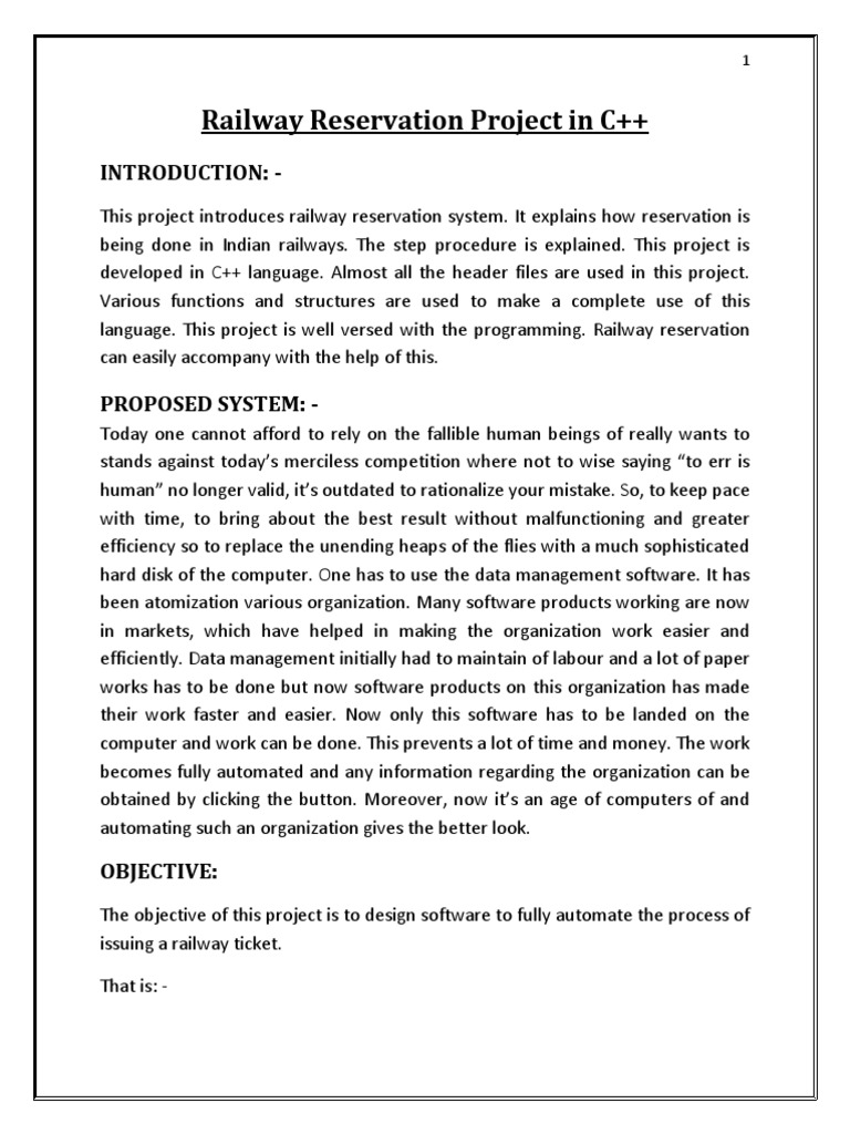Railway Reservation Project in C++: Introduction | PDF | Software ...