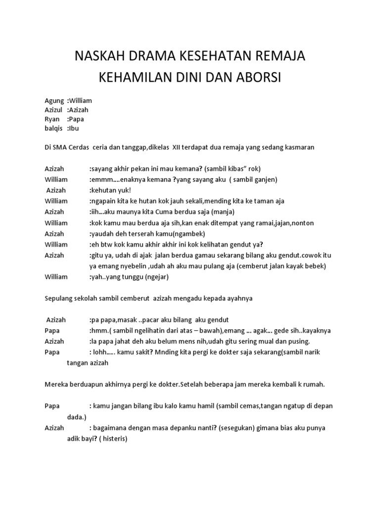 Naskah Drama Kesehatan Remaja Kehamilan Dini Dan Aborsi