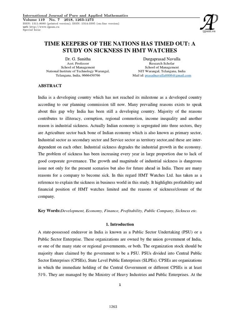 Case Study HMT PDF Business Economies