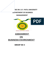 Assignment ON Business Environment: Padmashree Dr. D.Y. Patil University Department of Business Management