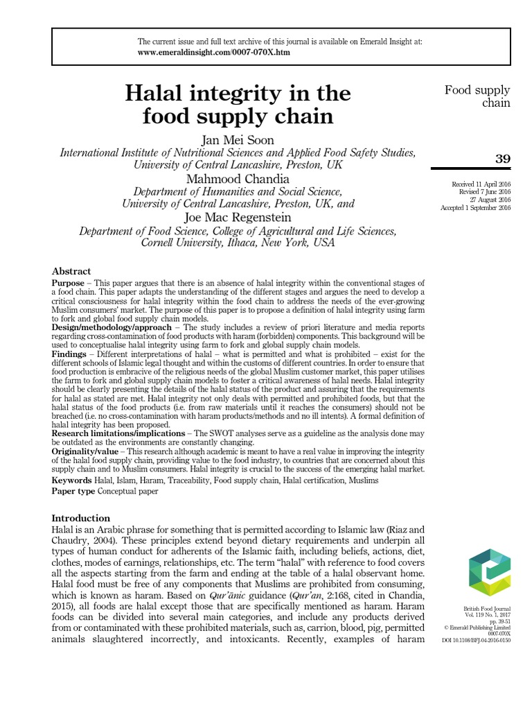 Halal Integrity in The Food Supply Chain: Jan Mei Soon | PDF | Foods ...