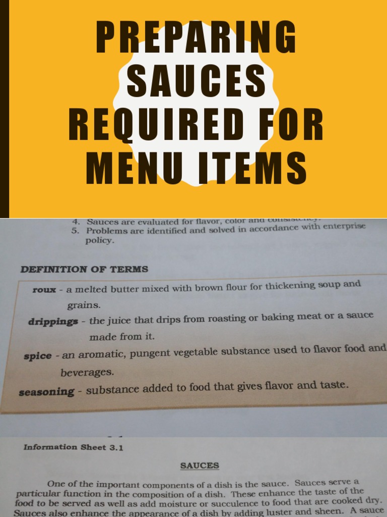 Preparing Sauces Required For Menu Items PDF