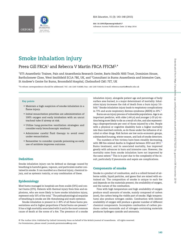 Smoke Inhalation Injury PDF Hypoxia (Medical) Smoke
