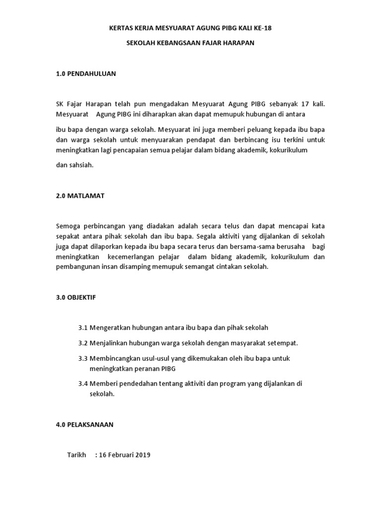 Kertas Kerja Mesyuarat Agung Pibg 2019 Pdf