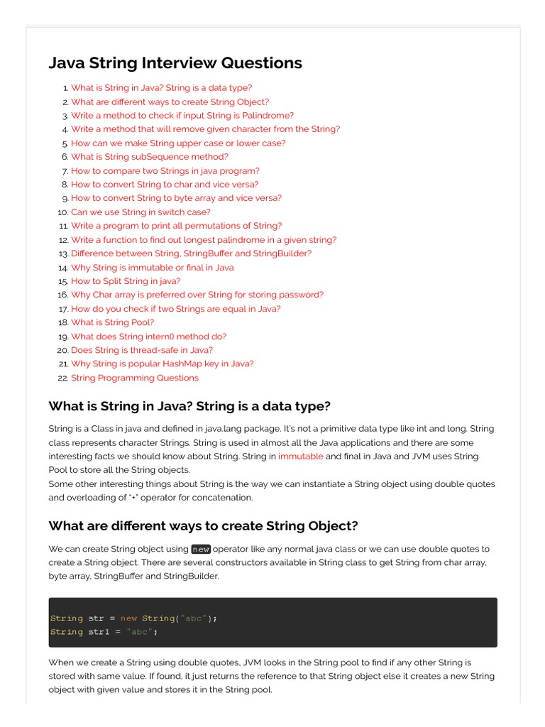 Java string interview questions and answers extracted from journaldev