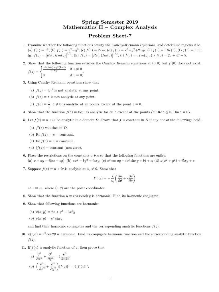 Assignment 7 Math Ii Spring 19 Analytic Function Complex Analysis