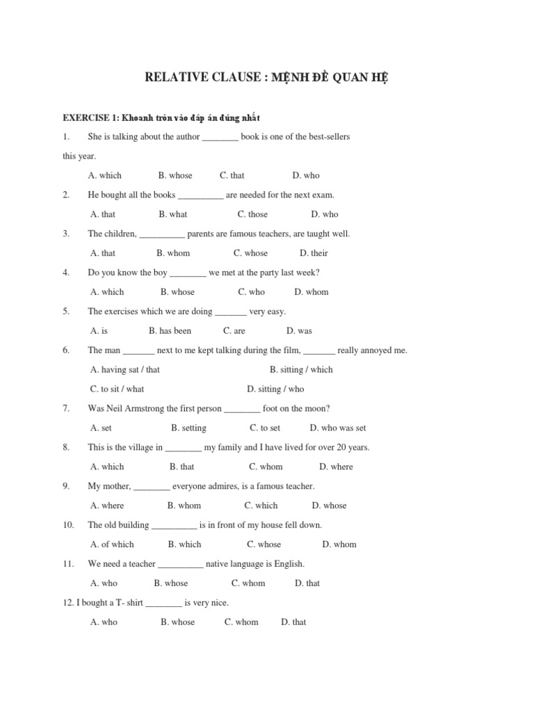 Relative Clauses: Exercises and Answers | PDF | Language Arts & Discipline