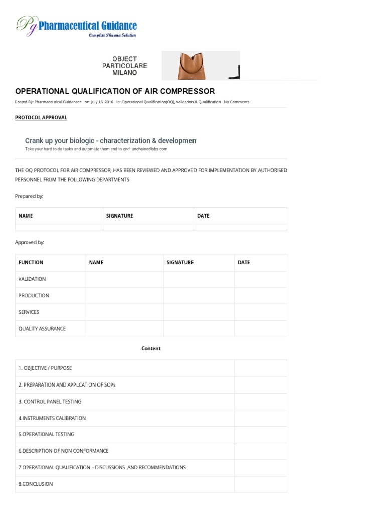 Air Compressor Operational Qualification | PDF | Verification And ...